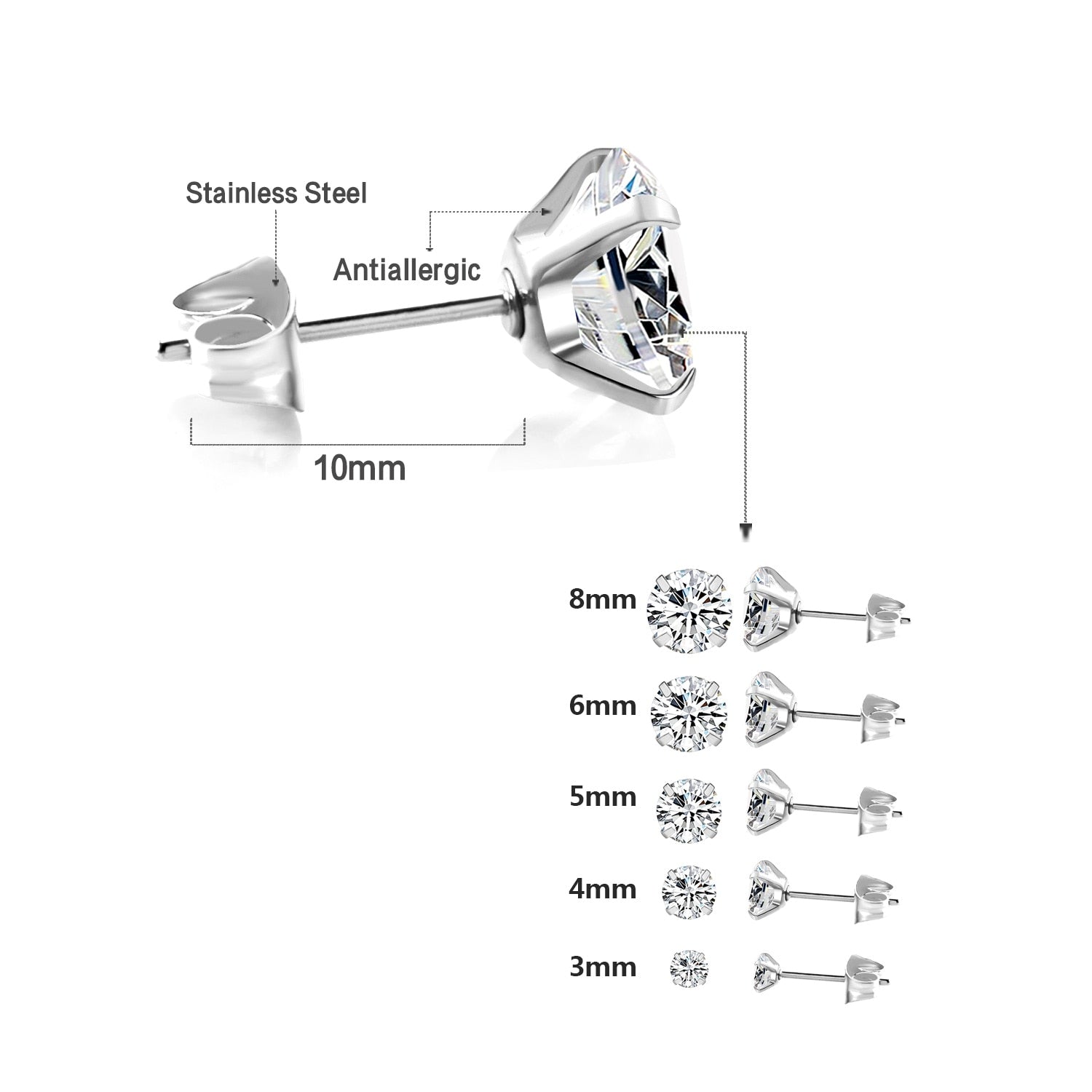 SHINE CUBIC ZIRCONIA - Crafted from exquisite AAA+ cubic zirconia. Available in sizes 3mm, 4mm, 5mm, 6mm, and 8mm, suitable for sensitive earlobe piercings and cartilage.