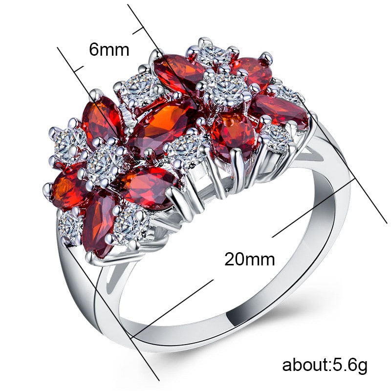 Silver Color Rings with multiple stones fashion jewelry Trendy Engagement Bague Wedding Rings for Women