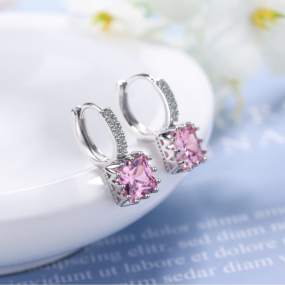 These dangle earrings for women are a must-have addition to your jewelry collection, featuring 2 pieces cushion-brilliant-cut created pink tourmaline