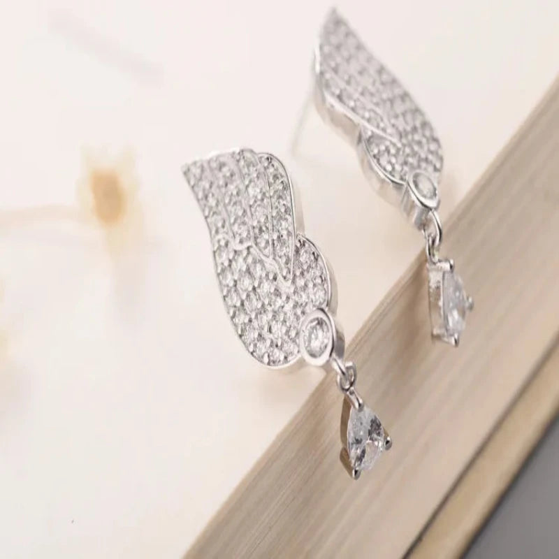Angel wings CZ Zircon 925 Sterling Stud Earrings in silver