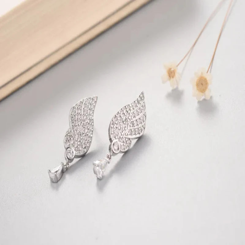 Angel wings CZ Zircon 925 Sterling Stud Earrings in silver