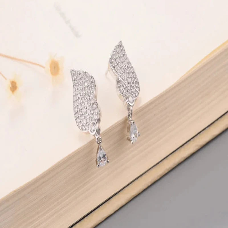 Angel wings CZ Zircon 925 Sterling Stud Earrings in silver