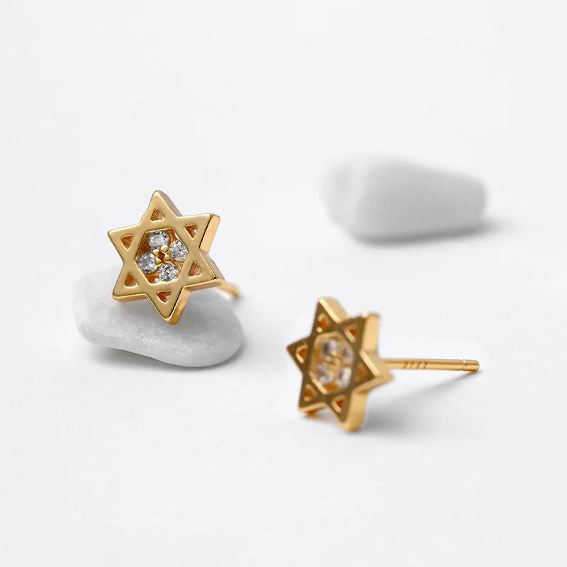 Crystal Star Six-Pointed 925 Sterling Silver Stud Earrings