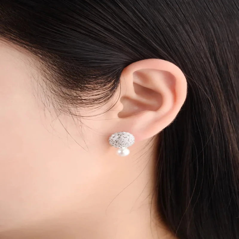 Flower Shell pearl 925 Sterling Silver Stud Earrings