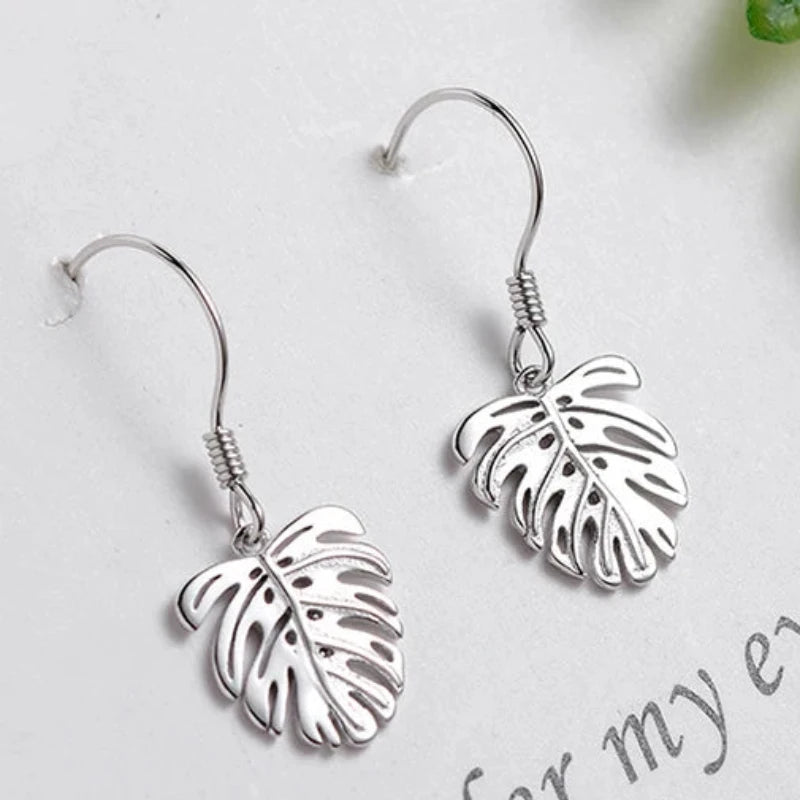 Filigree Leaf 925 Sterling Silver Drop Earrings
