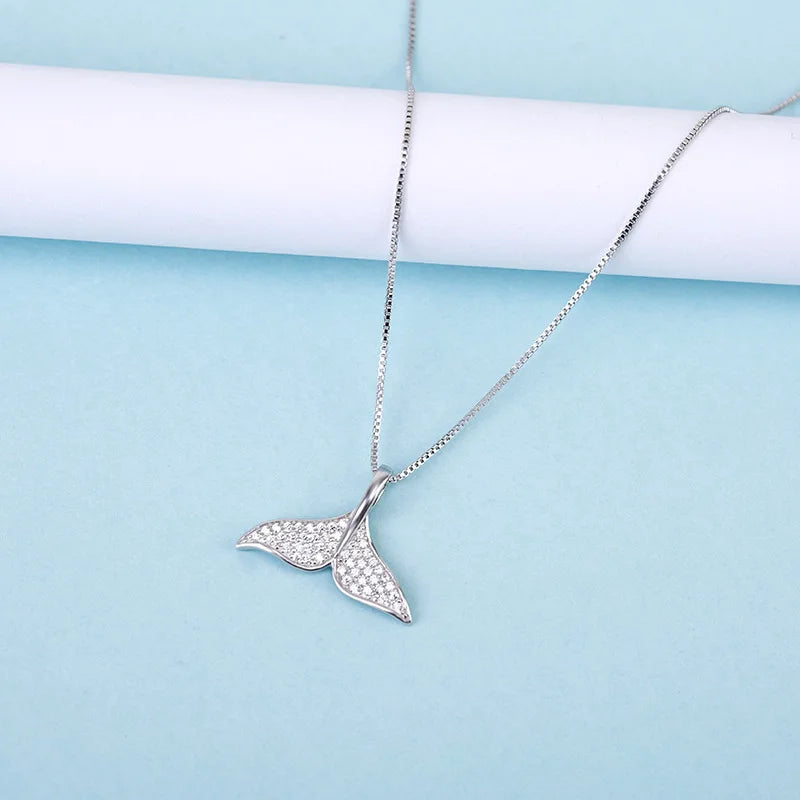 Dolphin Tail Zirconia 925 Sterling Silver Necklace & Pendant