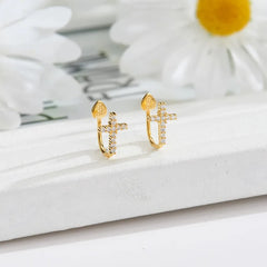 Cross Ear Cuff 925 Sterling Silver Clip Earrings