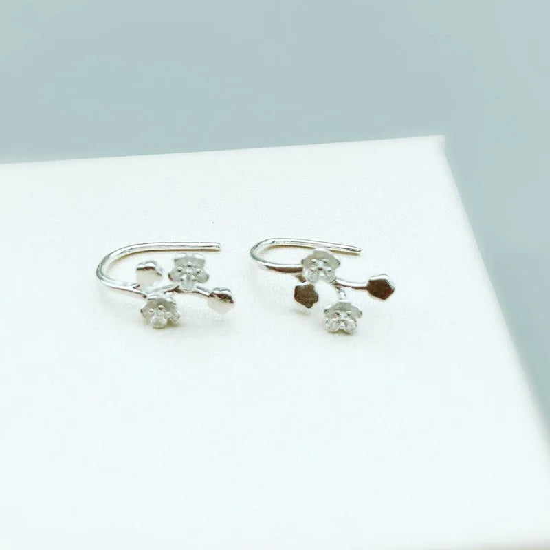 Flower Leaf 925 Sterling Silver Clip Earring