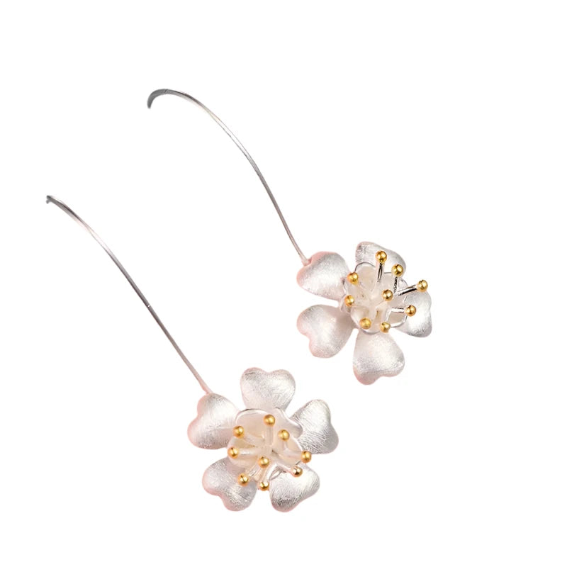Long Flower 925 Sterling Silver Drop Earrings 925 sterling silver
