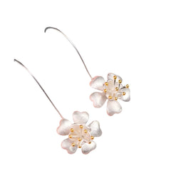 Long Flower 925 Sterling Silver Drop Earrings 925 sterling silver