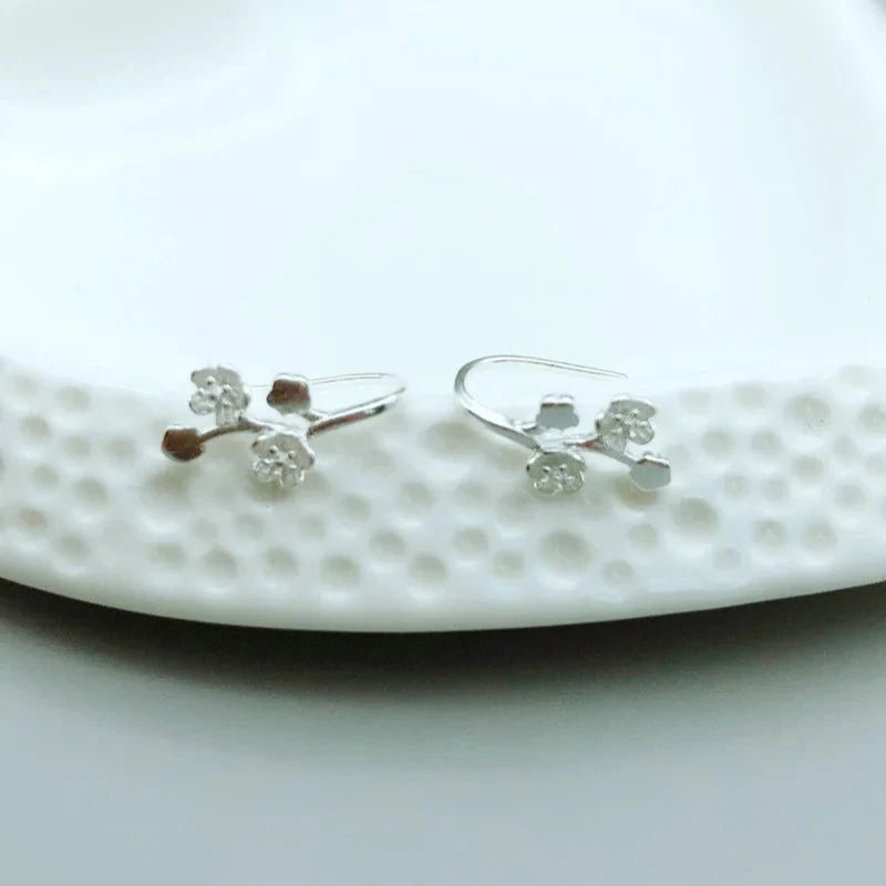 Flower Leaf 925 Sterling Silver Clip Earring