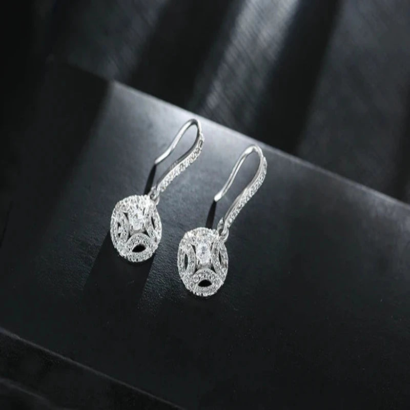 Round Zirconia 925 Sterling Silver Drop Earrings
