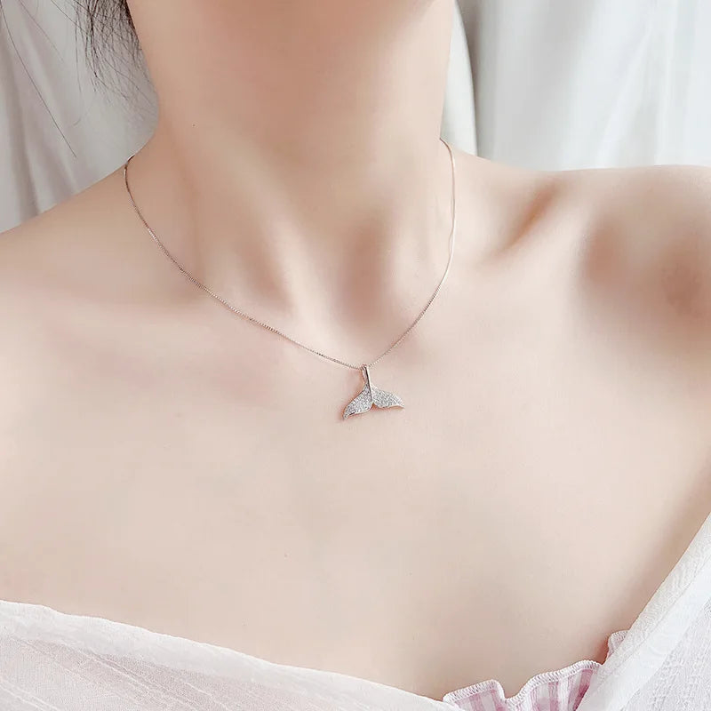 Dolphin Tail Zirconia 925 Sterling Silver Necklace & Pendant