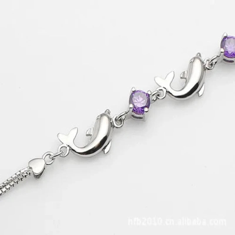 Dolphin Zircon 925 Sterling Silver Bracelet