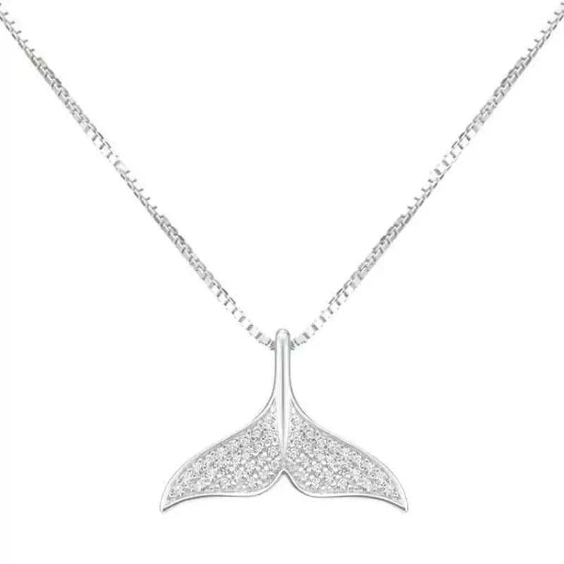 Dolphin Tail Zirconia 925 Sterling Silver Necklace & Pendant