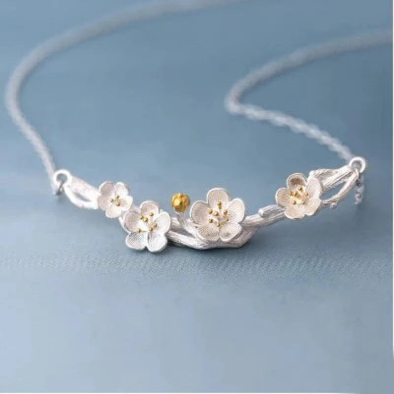 Plum Flower 925 Sterling Silver Necklace & Pendant