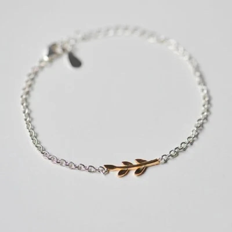 Gold Bar Leaves 925 Sterling Silver Bracelet 925 Sterling Silver 19.5cm