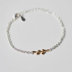 Gold Bar Leaves 925 Sterling Silver Bracelet 925 Sterling Silver 19.5cm