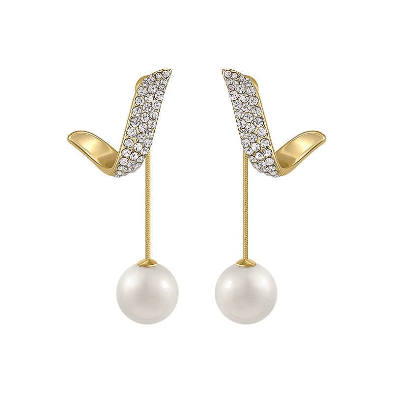 Geometric Metal Pearl Pendant Drop Earrings For Woman Gothic Girl Elegant Jewelry