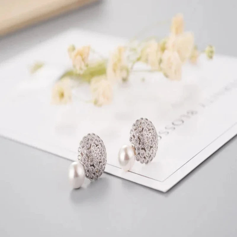 Flower Shell pearl 925 Sterling Silver Stud Earrings