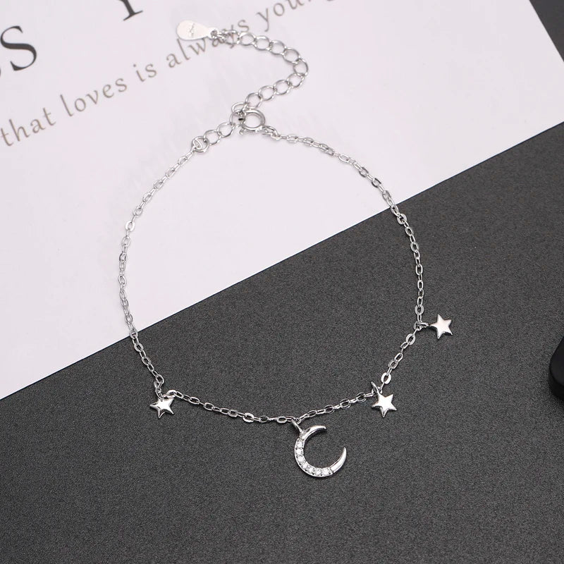 Moon Star 925 Sterling Silver Bracelet 925 Sterling Silver 19cm
