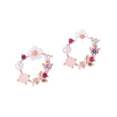 Pink Flower Zircon 925 Sterling Silver Stud Earrings Default Title