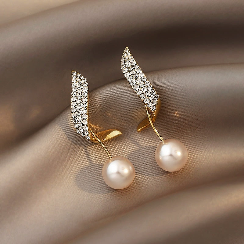 Geometric Metal Pearl Pendant Drop Earrings For Woman Gothic Girl Elegant Jewelry