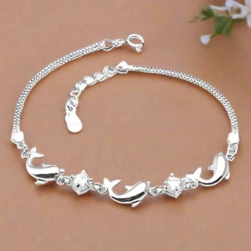 Dolphin Zircon 925 Sterling Silver Bracelet