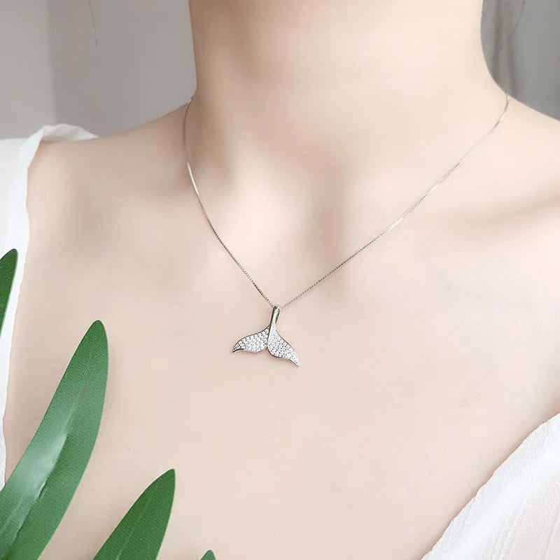 Dolphin Tail Zirconia 925 Sterling Silver Necklace & Pendant Default Title