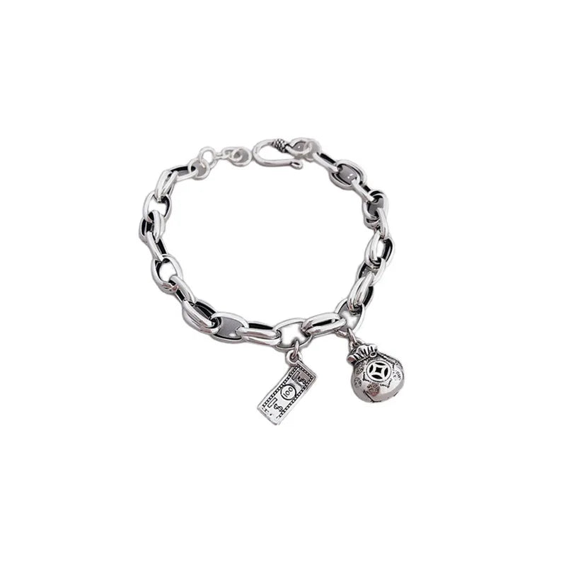Old Dollar Money Bag 925 Sterling Silver Bracelet