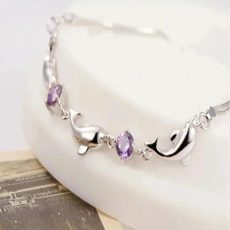 Dolphin Zircon 925 Sterling Silver Bracelet