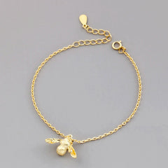 Gold Bees 925 Sterling Silver Bracelet 19cm