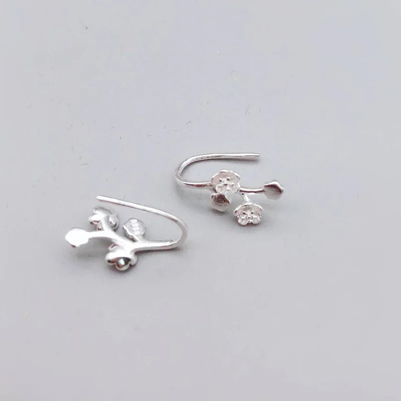 Flower Leaf 925 Sterling Silver Clip Earring