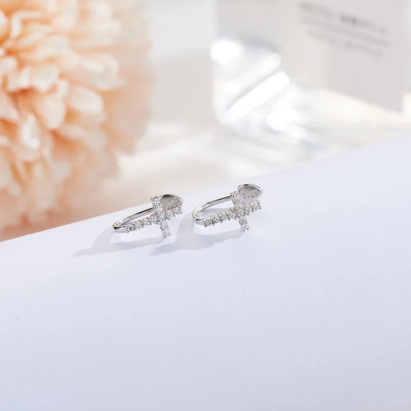 Cross Ear Cuff 925 Sterling Silver Clip Earrings