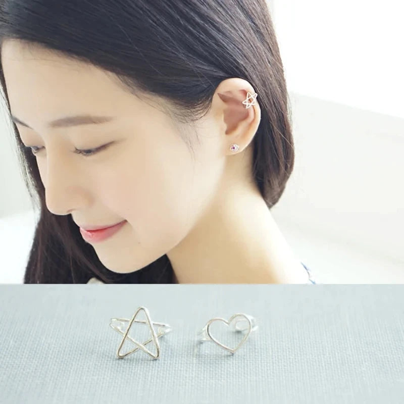 Heart Star Set 925 Sterling Silver Clip Earrings