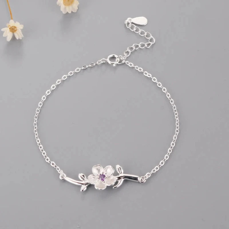 Flower Tree Branches 925 Sterling Silver Bracelet