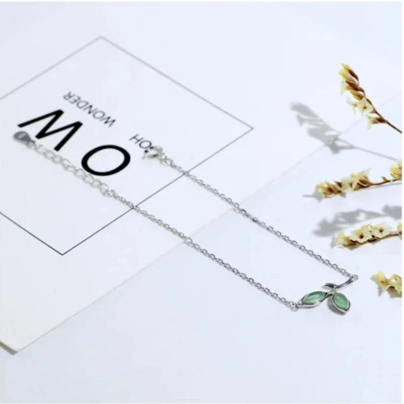 Green leaves 925 Sterling Silver Bracelet