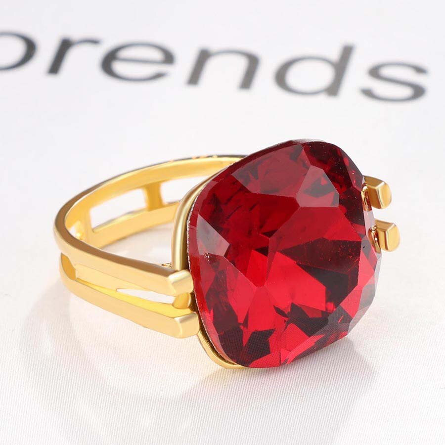 Red Opal Stone Fashion Square Wedding Rings For Women Gold Color CZ Zircon Ring Female OL Vintage Jewelry