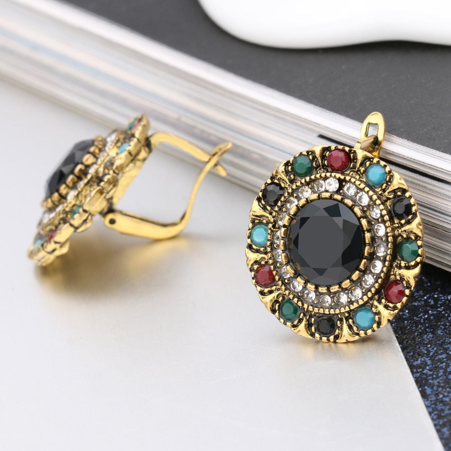 Hot Boho Antique Gold Color Earrings For Women Vintage Ethnic Bride Wedding Jewelry Party Gift Accessories