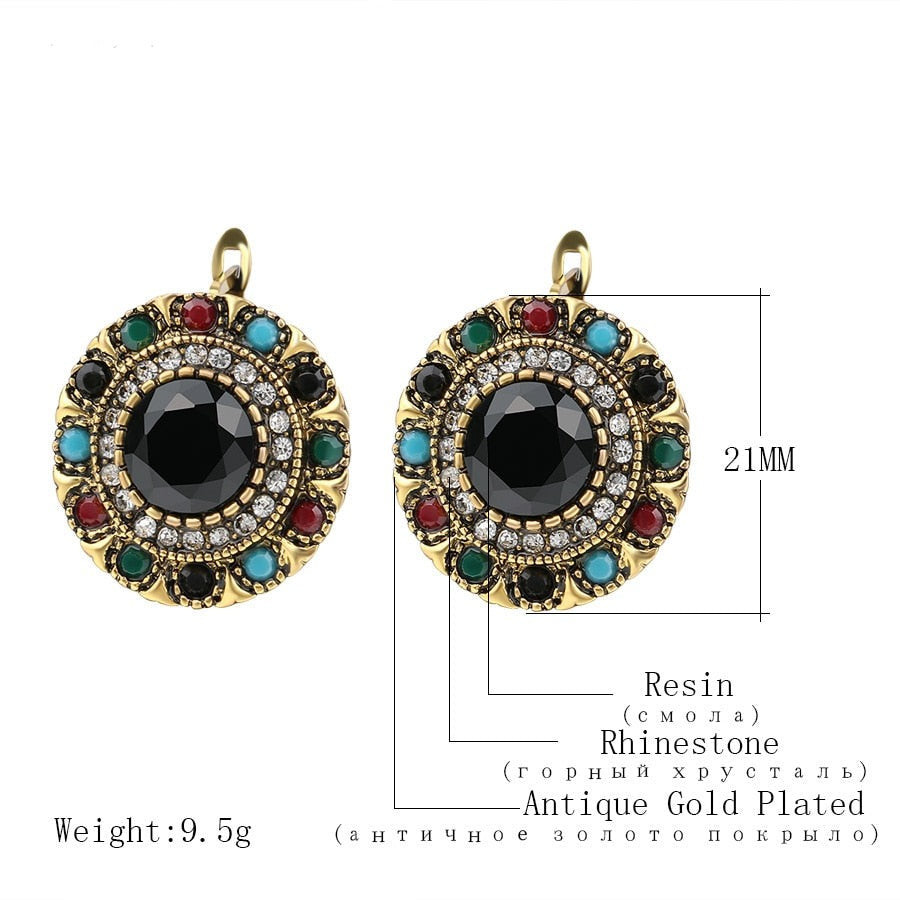 Hot Boho Antique Gold Color Earrings For Women Vintage Ethnic Bride Wedding Jewelry Party Gift Accessories