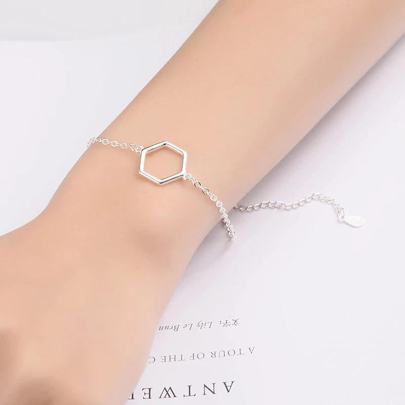 Hexagon 925 Sterling Silver Bracelet
