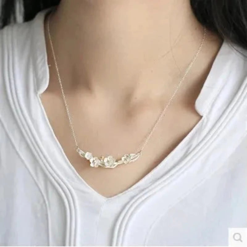 Plum Flower 925 Sterling Silver Necklace & Pendant