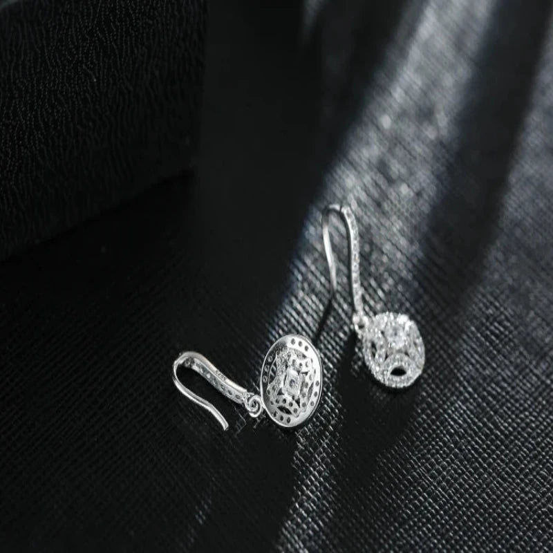 Round Zirconia 925 Sterling Silver Drop Earrings