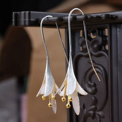 Long Sun Flower 925 Sterling Silver Drop Earrings
