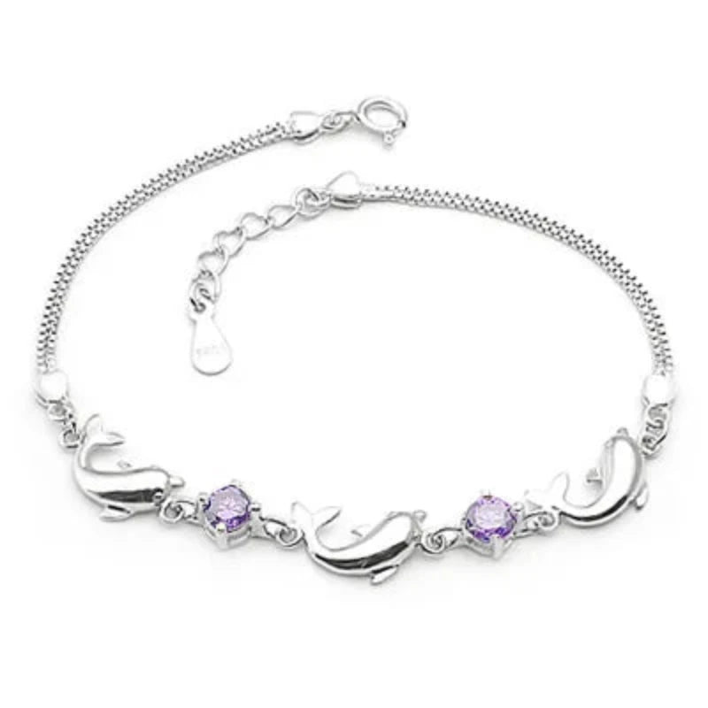Dolphin Zircon 925 Sterling Silver Bracelet 18.5cm