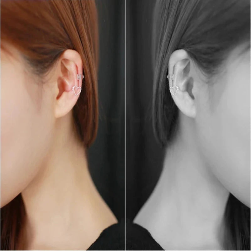 Heart Star Set 925 Sterling Silver Clip Earrings