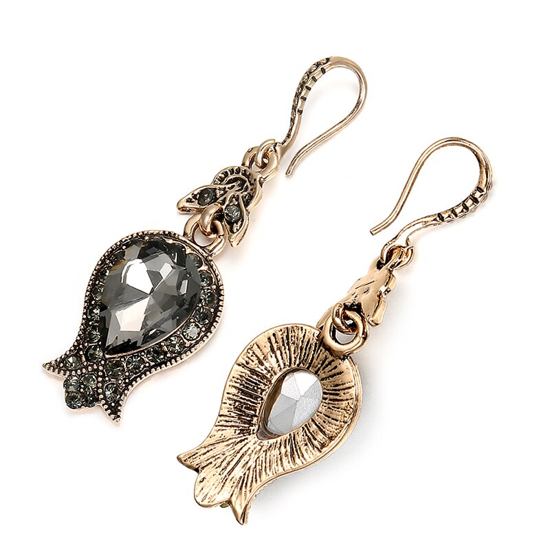 Hot Luxury Gray Big Crystal Bridal Earrings For Women Antique Gold Beach Party Drop Earrings Vintage Jewelry