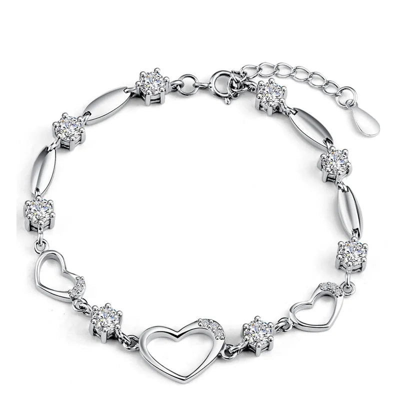 Heart Zircon 925 Sterling Silver Bracelet 19cm