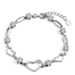 Heart Zircon 925 Sterling Silver Bracelet 19cm