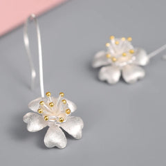 Long Flower 925 Sterling Silver Drop Earrings